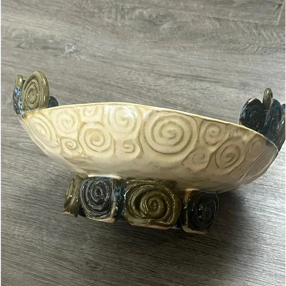 Decorative Pottery Coil Swirl Bowl Basket Signed Emily - Picture 5 of 13